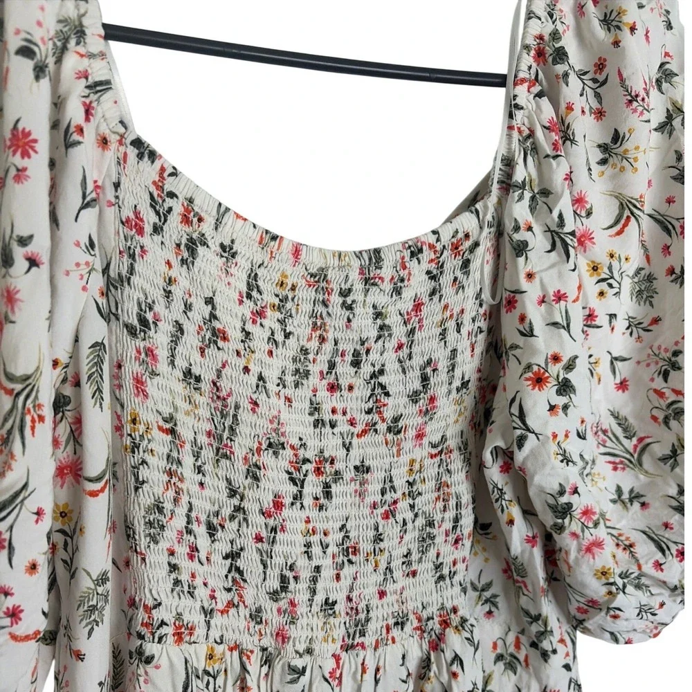 Old Navy Womens Floral Peasant Cottagecore Midi Dress Puff Sleeve Smocked M
